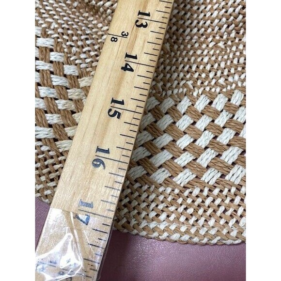 Aerie Womens OSFM Distressed 17" Wide Brim Beige & Ivory Straw Summer Hat Beach - Picture 10 of 10